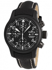 Fortis B-42 Flieger Chronograph Black, Lederband