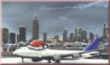 Weihnachtskarte Jumbo vor Skyline